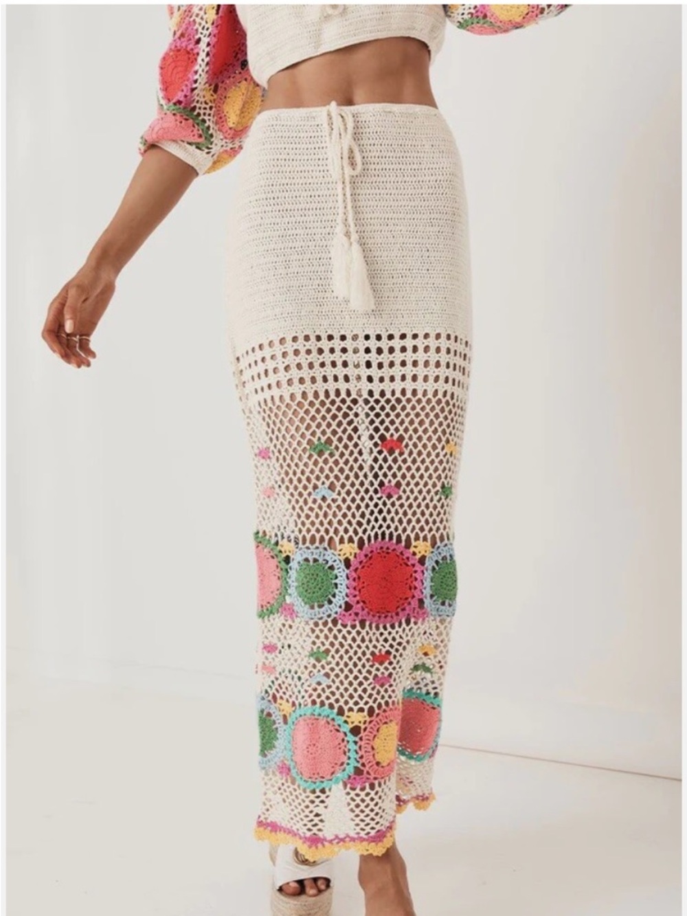 Spell Crochet Set Let the Sunshine In Maxi Skirt and Crop Top Cream Rainbow S - Picture 17 of 17